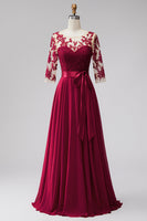 Load image into Gallery viewer, Burgundy A Line Bateau Neck Beaded Long Mother of the Bride Dress with Bow