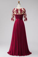 Load image into Gallery viewer, Burgundy A Line Bateau Neck Beaded Long Mother of the Bride Dress with Bow