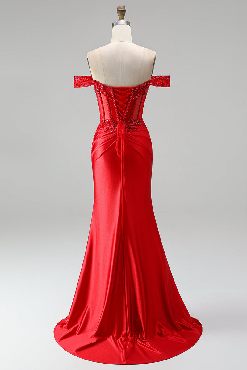 Queendancer Women Sparkly Red Floral Corset Beaded Long Prom Dress with ...