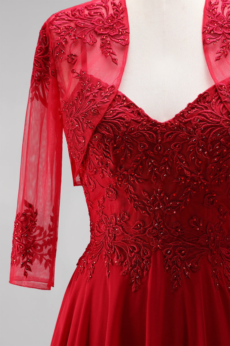 Load image into Gallery viewer, Red 2 Piece A Line Embroidered Sparkly Beaded Long Prom Dress with Jacket
