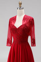 Load image into Gallery viewer, Red 2 Piece A Line Embroidered Sparkly Beaded Long Prom Dress with Jacket