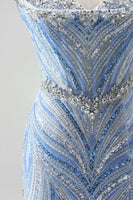 Load image into Gallery viewer, Sparkly Blue Beaded Mermaid Sweetheart Long Sequins Prom Dress with Slit