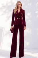 Load image into Gallery viewer, Burgundy Velvet Peak Lapel 2 Piece Slim Fit Ruffled Work Suits
