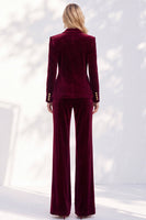 Load image into Gallery viewer, Burgundy Velvet Peak Lapel 2 Piece Slim Fit Ruffled Work Suits