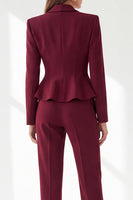 Load image into Gallery viewer, Burgundy Shawl Lapel 2 Piece Ruffled Slim Fit Work Suits with Pockets