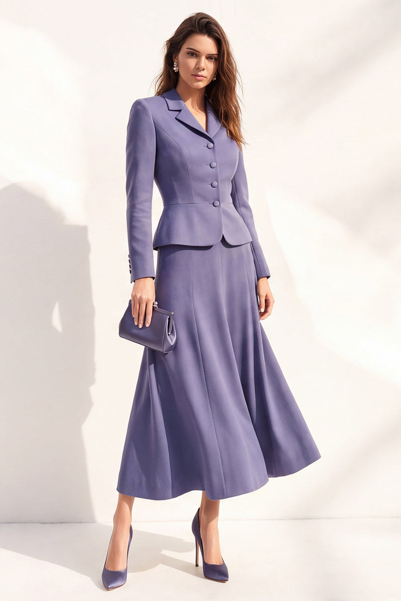 Load image into Gallery viewer, Purple 2 Piece Notched Lapel A Line Single Breasted Midi Work Dress