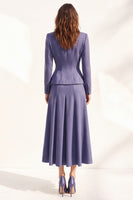 Load image into Gallery viewer, Purple 2 Piece Notched Lapel A Line Single Breasted Midi Work Dress