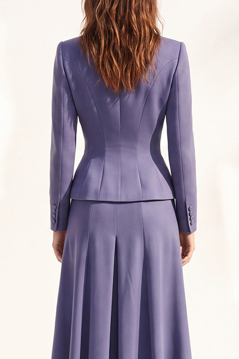 Load image into Gallery viewer, Purple 2 Piece Notched Lapel A Line Single Breasted Midi Work Dress