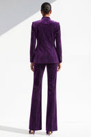Load image into Gallery viewer, Dark Purple Glitter 2 Piece Lapel Slim Fit One Button Velvet Work Suits