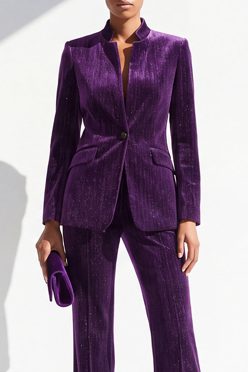 Load image into Gallery viewer, Dark Purple Glitter 2 Piece Lapel Slim Fit One Button Velvet Work Suits