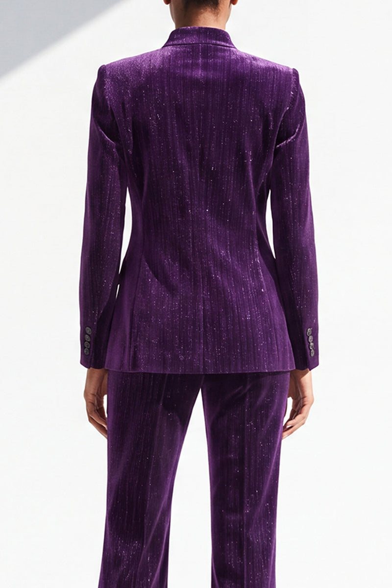 Load image into Gallery viewer, Dark Purple Glitter 2 Piece Lapel Slim Fit One Button Velvet Work Suits