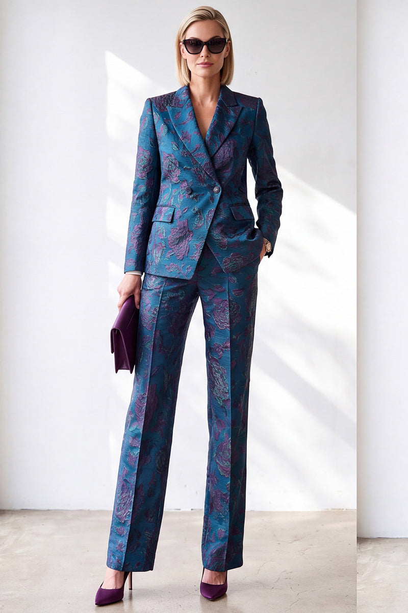 Load image into Gallery viewer, Dark Blue Jacquard 2 Piece Slim Fit Peak Lapel Work Suits with Pocket