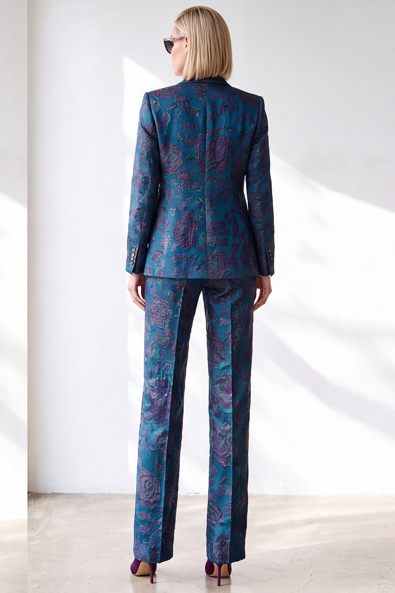 Load image into Gallery viewer, Dark Blue Jacquard 2 Piece Slim Fit Peak Lapel Work Suits with Pocket