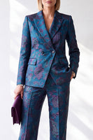 Load image into Gallery viewer, Dark Blue Jacquard 2 Piece Slim Fit Peak Lapel Work Suits with Pocket