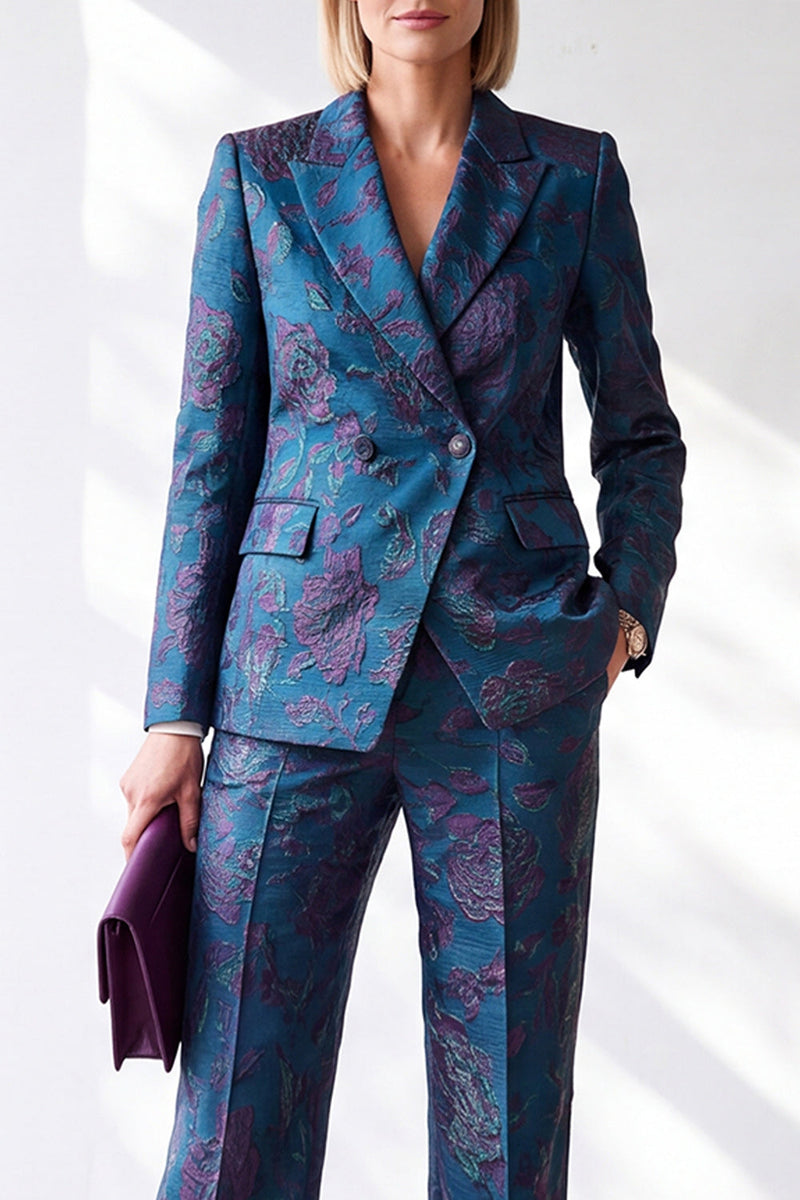 Load image into Gallery viewer, Dark Blue Jacquard 2 Piece Slim Fit Peak Lapel Work Suits with Pocket