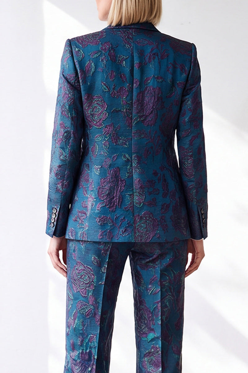 Load image into Gallery viewer, Dark Blue Jacquard 2 Piece Slim Fit Peak Lapel Work Suits with Pocket