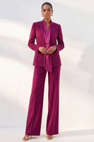 Load image into Gallery viewer, Purple Red Shawl Lapel 2 Piece Work Suits with Neck Scarf