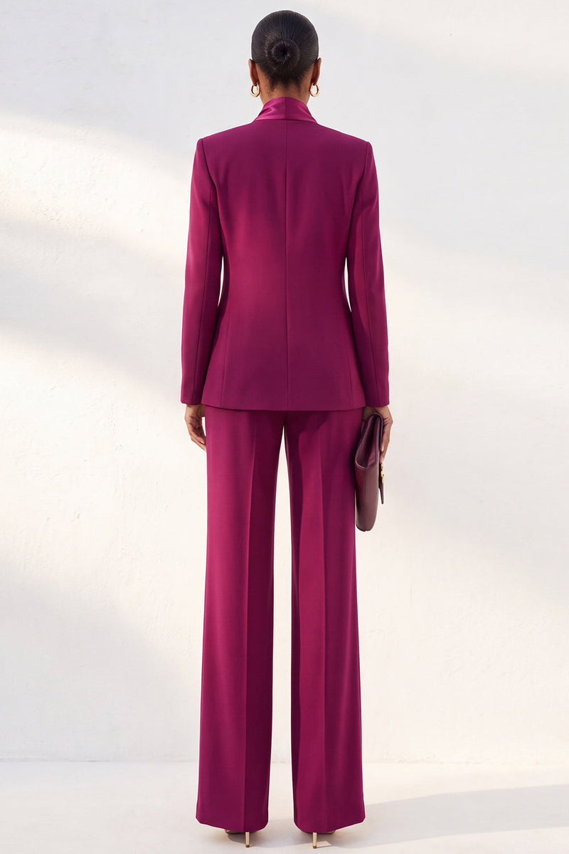 Load image into Gallery viewer, Purple Red Shawl Lapel 2 Piece Work Suits with Neck Scarf