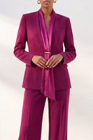 Load image into Gallery viewer, Purple Red Shawl Lapel 2 Piece Work Suits with Neck Scarf