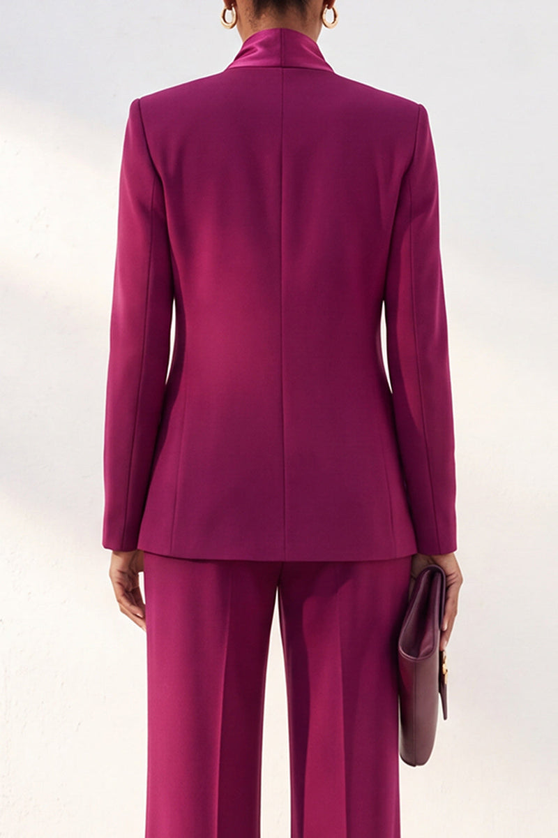 Load image into Gallery viewer, Purple Red Shawl Lapel 2 Piece Work Suits with Neck Scarf
