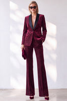 Load image into Gallery viewer, Sparkly Burgundy 2 Piece Striped Slim Fit Shawl Lapel Velvet Work Suits with Pockets