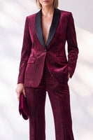 Load image into Gallery viewer, Sparkly Burgundy 2 Piece Striped Slim Fit Shawl Lapel Velvet Work Suits with Pockets