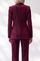 Load image into Gallery viewer, Sparkly Burgundy 2 Piece Striped Slim Fit Shawl Lapel Velvet Work Suits with Pockets
