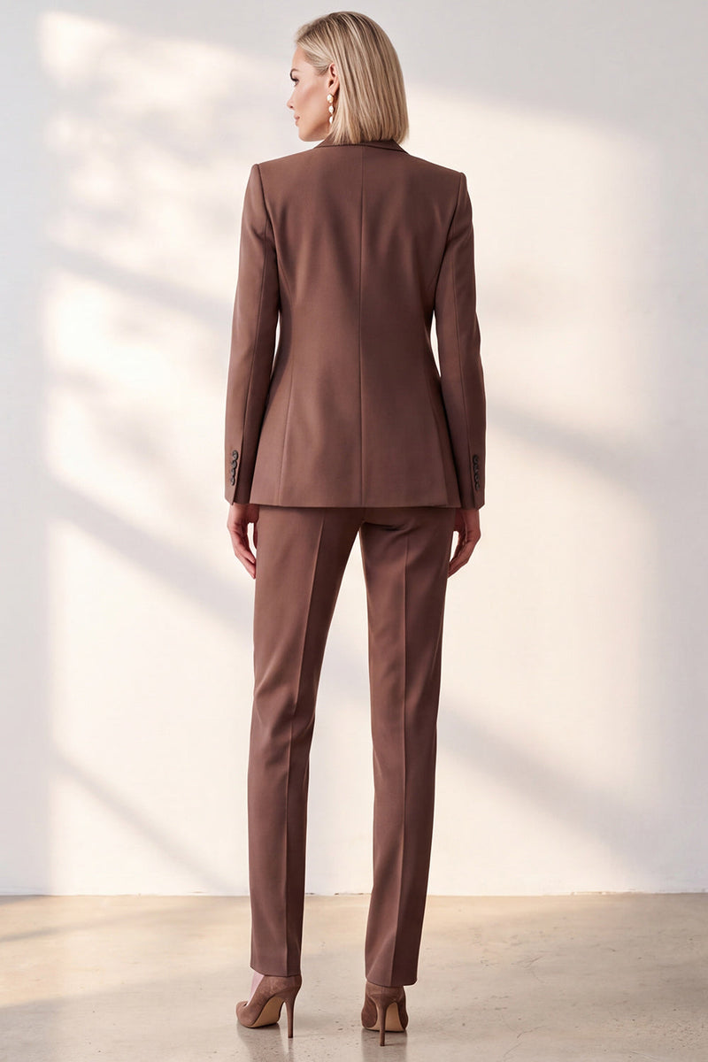 Load image into Gallery viewer, Coffee 2 Piece Peak Lapel Single Breasted Slim Fit Work Suits with Pockets