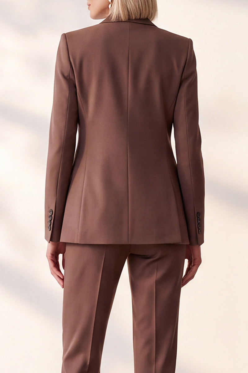 Load image into Gallery viewer, Coffee 2 Piece Peak Lapel Single Breasted Slim Fit Work Suits with Pockets