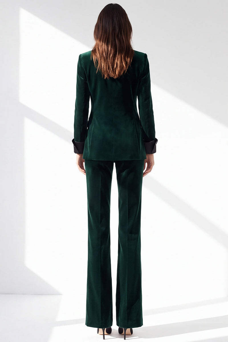 Load image into Gallery viewer, Dark Green 2 Piece Peak Lapel Slim Fit Velvet Work Suits with Pockets