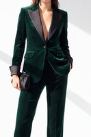 Load image into Gallery viewer, Dark Green 2 Piece Peak Lapel Slim Fit Velvet Work Suits with Pockets