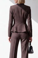 Load image into Gallery viewer, Coffee 2 Piece One Button V-Neck Slim Fit Striped Ruffled Work Suits with Pockets