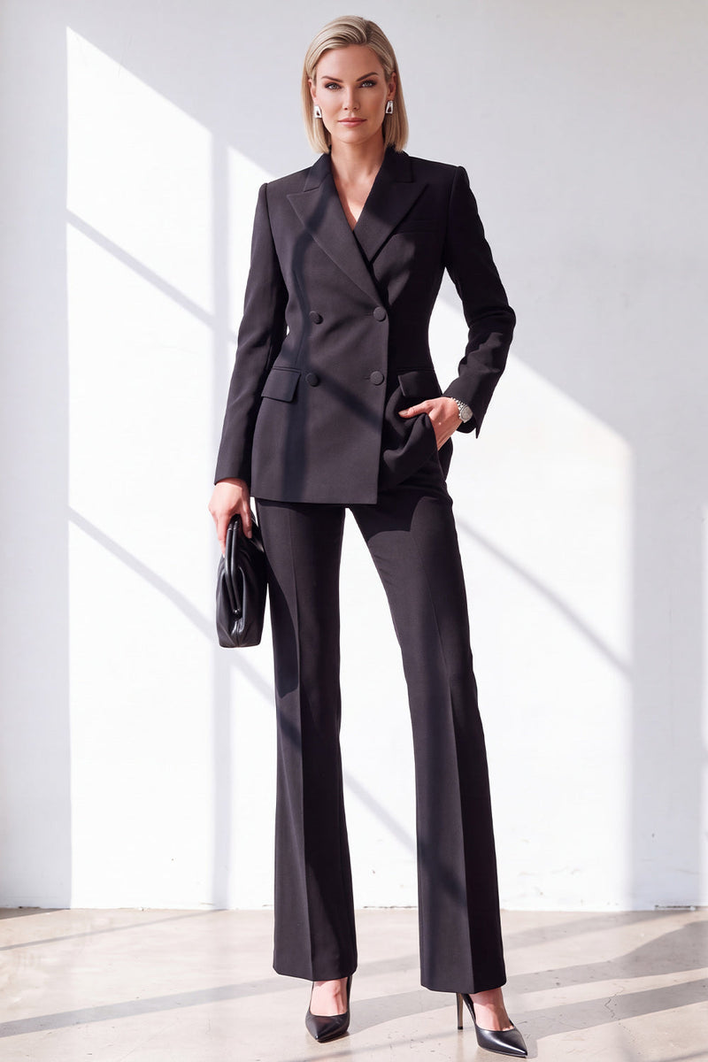 Load image into Gallery viewer, Black 2 Piece Double Breasted Peak Lapel Slim Fit Work Suits with Pockets