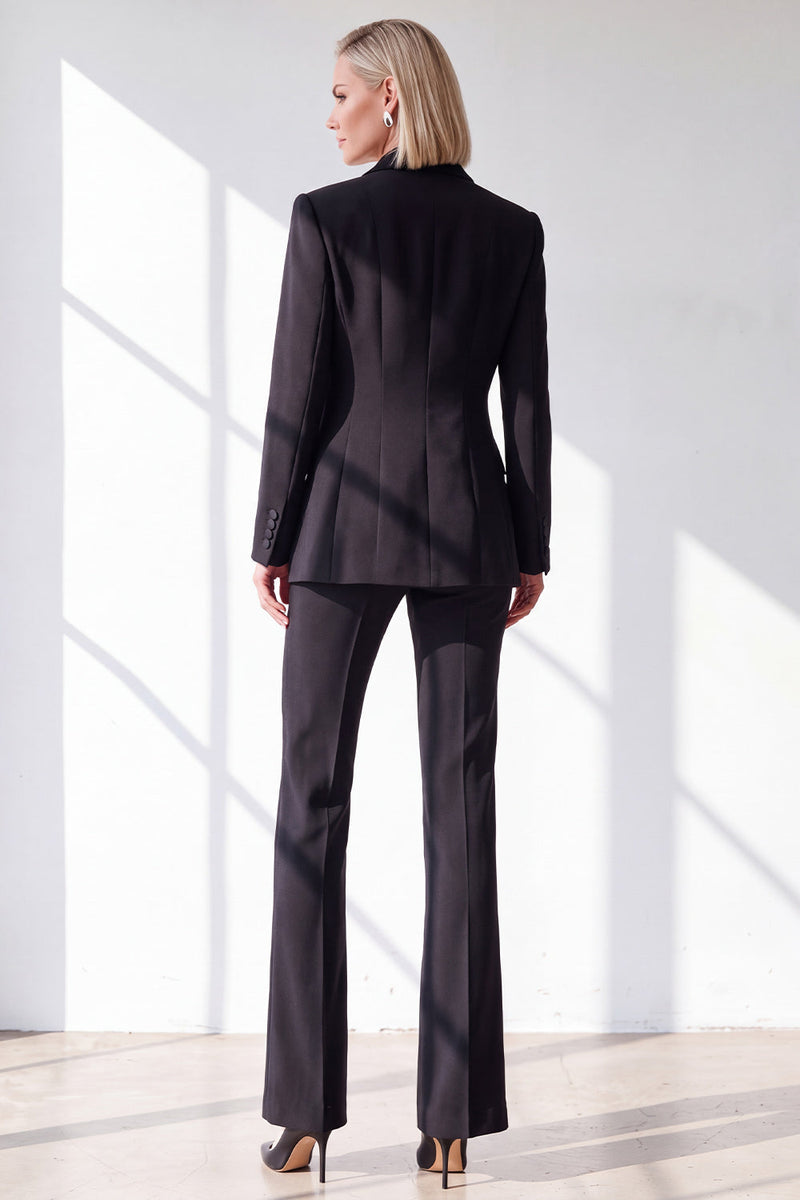 Load image into Gallery viewer, Black 2 Piece Double Breasted Peak Lapel Slim Fit Work Suits with Pockets