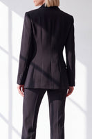 Load image into Gallery viewer, Black 2 Piece Double Breasted Peak Lapel Slim Fit Work Suits with Pockets