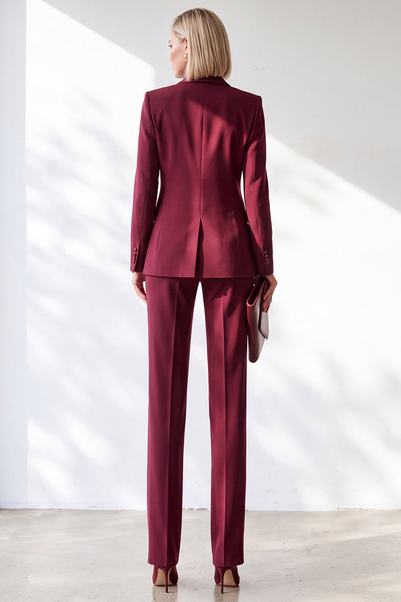 Load image into Gallery viewer, Burgundy Shawl Lapel Slim Fit 2 Piece Work Suits with Pocket