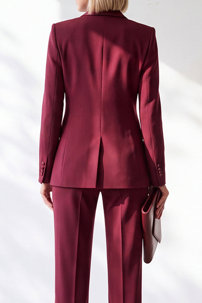 Load image into Gallery viewer, Burgundy Shawl Lapel Slim Fit 2 Piece Work Suits with Pocket