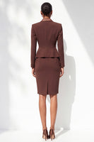 Load image into Gallery viewer, Coffee Peak Lapel 2 Piece Double Breasted Pencil Midi Work Dress with Slit