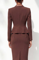 Load image into Gallery viewer, Coffee Peak Lapel 2 Piece Double Breasted Pencil Midi Work Dress with Slit