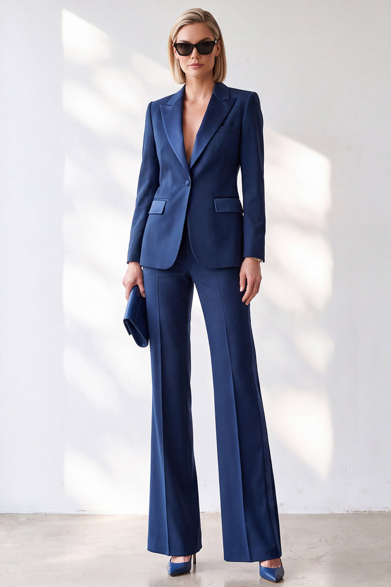 Load image into Gallery viewer, Dark Blue Slim Fit 2 Piece One Button Peak Lapel Work Suits