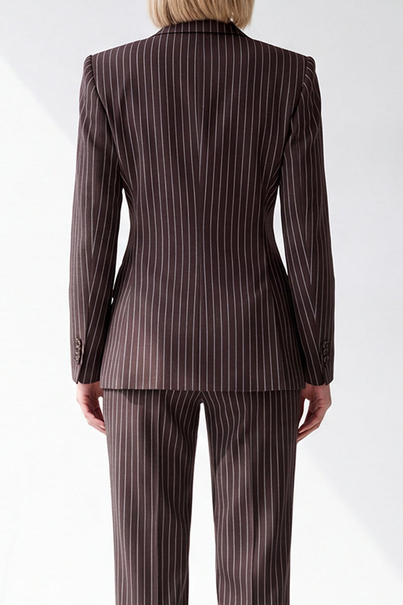 Load image into Gallery viewer, Coffee Striped 2 Piece Peak Lapel Double Breasted Women Suits