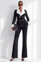 Load image into Gallery viewer, Black White Lapel Patchwork 2 Piece Double Breasted Work Suits with Pockets
