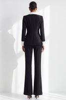 Load image into Gallery viewer, Black White Lapel Patchwork 2 Piece Double Breasted Work Suits with Pockets