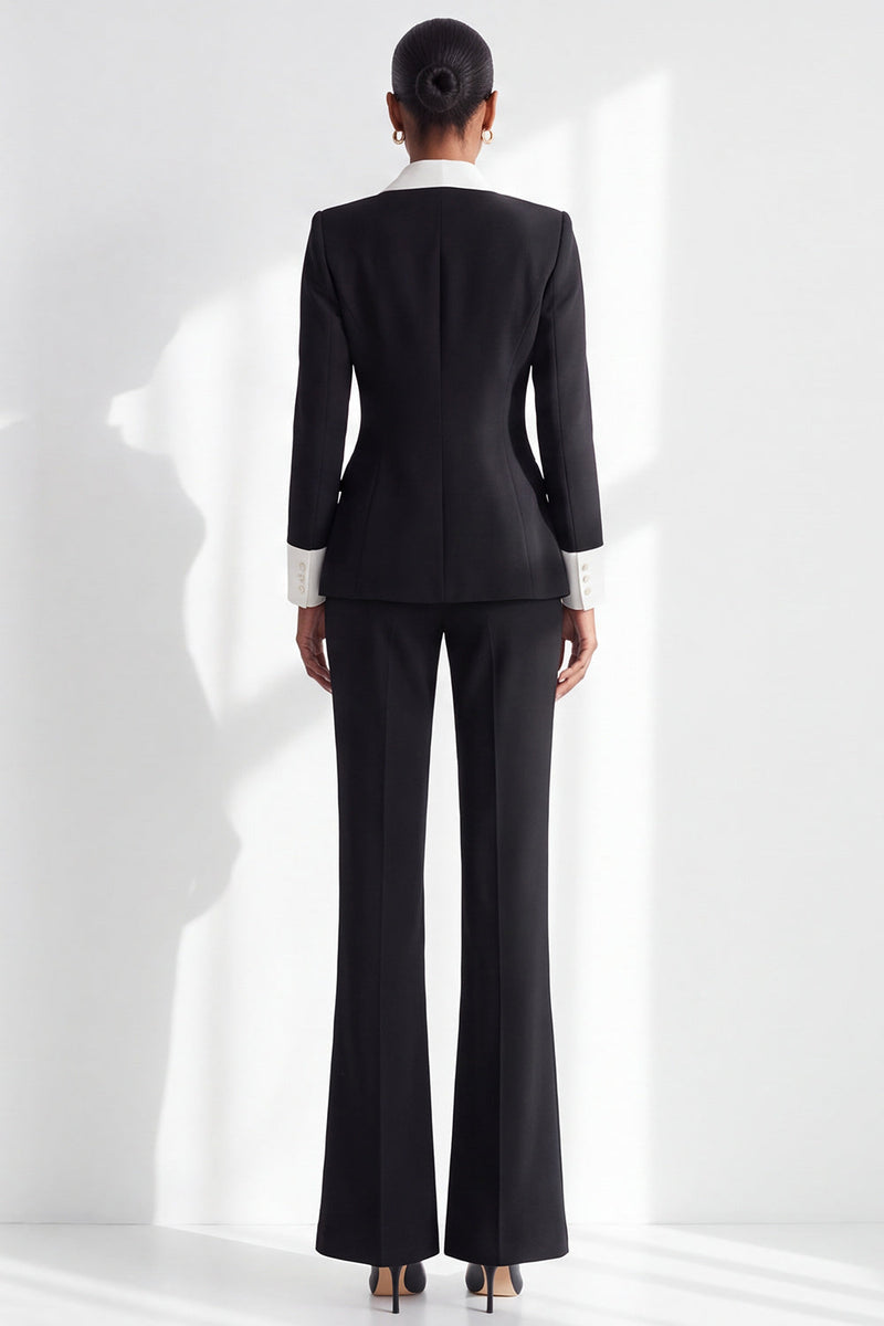 Load image into Gallery viewer, Black White Lapel Patchwork 2 Piece Double Breasted Work Suits with Pockets