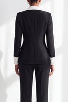 Load image into Gallery viewer, Black White Lapel Patchwork 2 Piece Double Breasted Work Suits with Pockets
