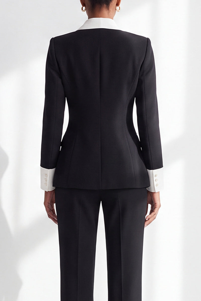 Load image into Gallery viewer, Black White Lapel Patchwork 2 Piece Double Breasted Work Suits with Pockets