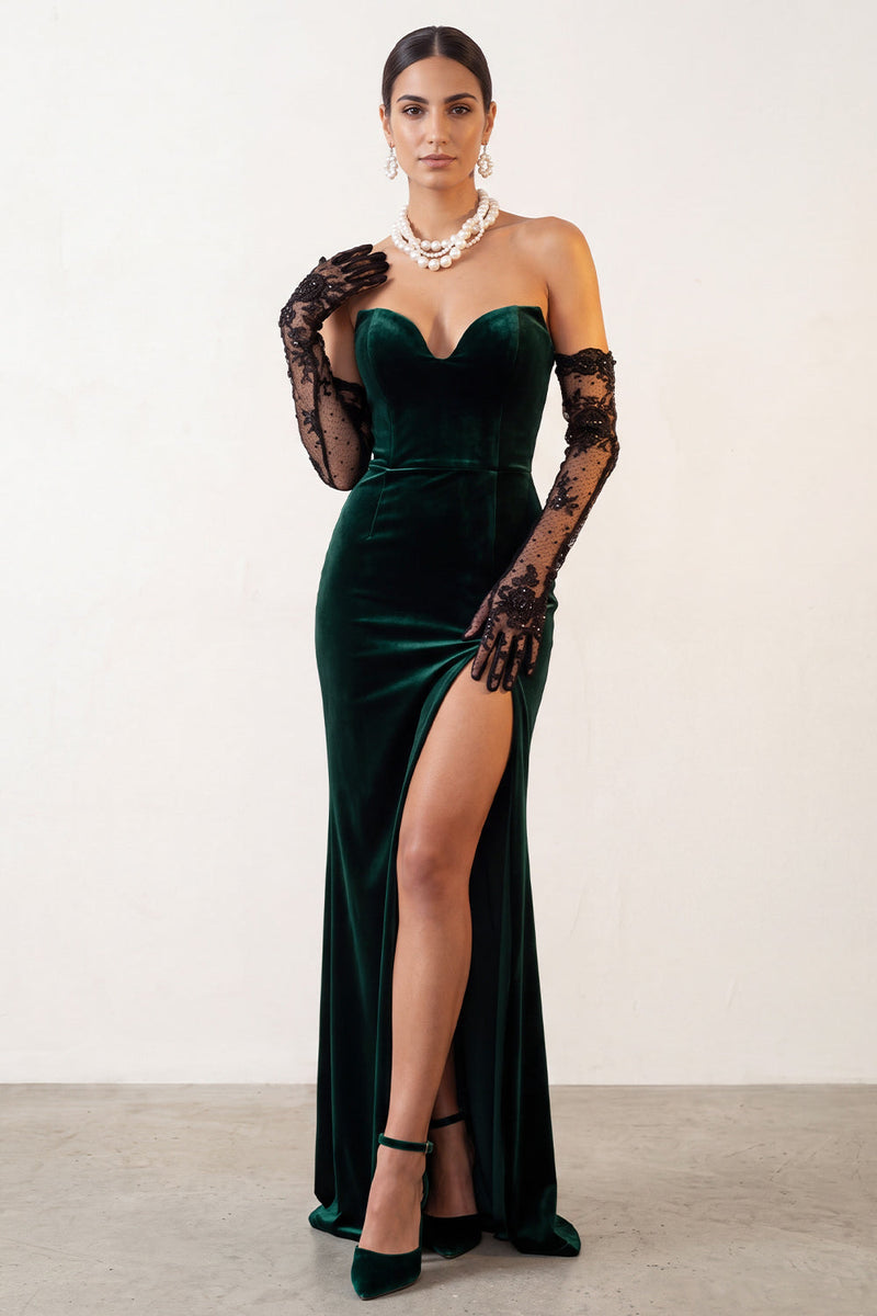 Load image into Gallery viewer, Dark Green Velvet Sweetheart Mermaid Long Formal Dress with Slit