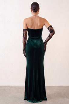 Dark Green Velvet Sweetheart Mermaid Long Formal Dress with Slit
