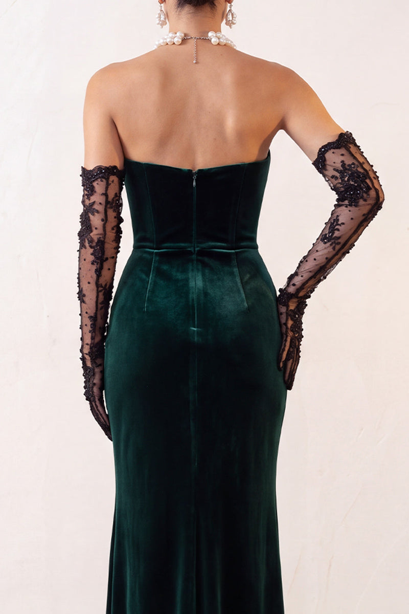 Load image into Gallery viewer, Dark Green Velvet Sweetheart Mermaid Long Formal Dress with Slit