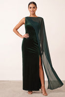 Load image into Gallery viewer, Sparkly Dark Green Mermaid Bateau Neck Beaded Long Formal Dress with Side Cape
